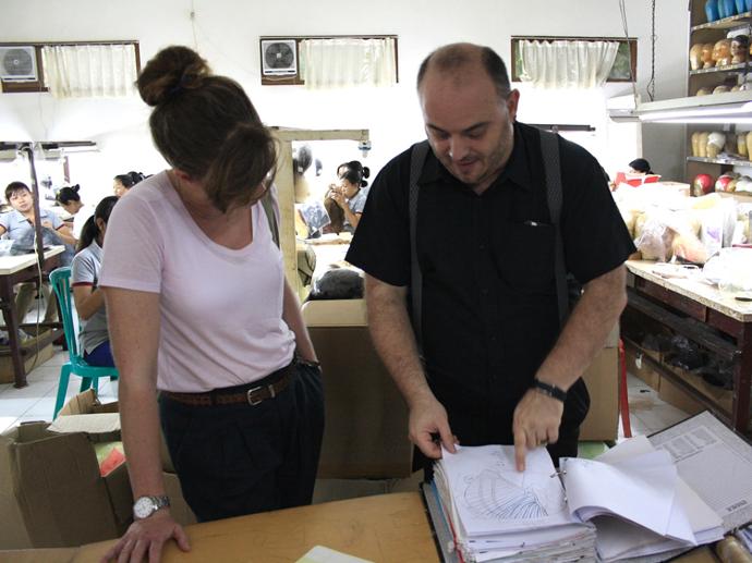 Catherine Biggs from Ireland visiting the wig production in Bali Sari Rambut Orlando Bassi showing document wig making