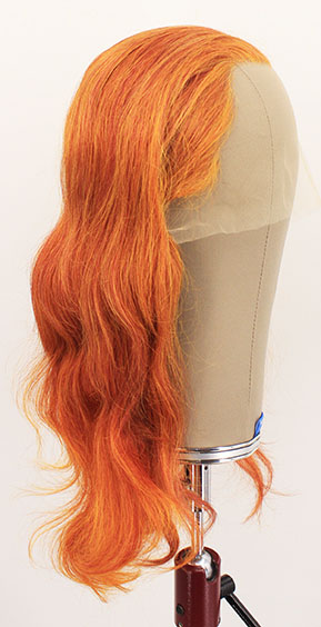 Woman Wig, Back wefted Front Hantied in Theatre Lace, Human Hair 45cm (168gr), color Iris red