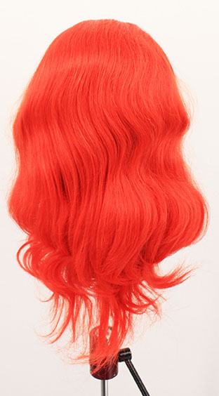 Woman Wig, 100% Hantied in Theatre Lace, Human Hair 35cm (187gr), color Scarlet Red