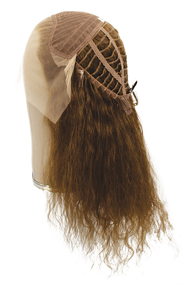 Woman Wig, Back wefted Front Hantied in Theatre China Lace, Human Hair 43-45cm (149gr), color Brown