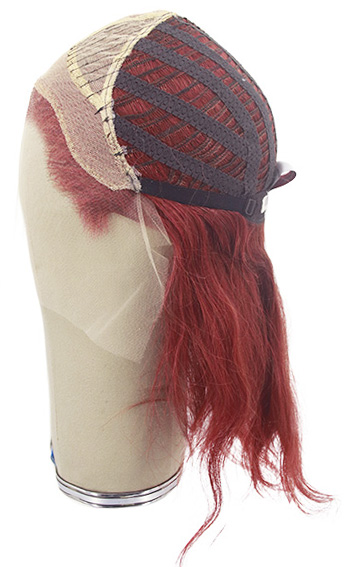 Woman Wig, 100% Hantied in Theatre Lace, Human Hair 27cm (116gr), color Medium Burgandy