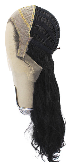 Woman Wig, Back wefted Front Hantied in Theatre Lace front, Synthetic Hair 52cm (200gr), color Black