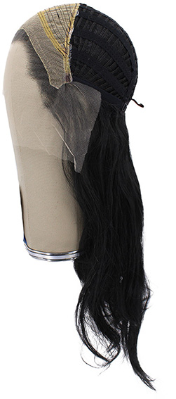 Woman Wig, Back wefted front hantied in Theatre Lace front, Synthetic Hair (180gr), color Black 