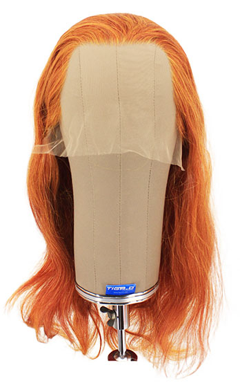 Woman Wig, Back Wefted Front Handtied in Theatre Frontlace, Human Hair, 17.7inch/45cm,  Dark Red