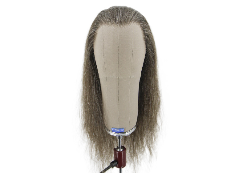 Film Lacefront Wig 100% handtied - Euro Hair,ø57cm,Hair Length: 55-60cm, Dark Brown Grey