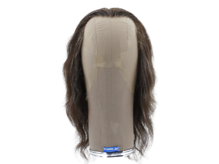 Film Lacefront Wig 100% handtied - Euro Hair,⌀59cm,Hair Length: 25cm, Dark Brown Grey