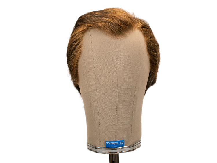 ATB men's film wig, braided with kn. Parting left, 100% synthetic hair ø59cm, brown with strands