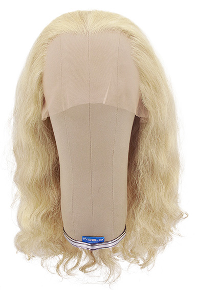 Woman Wig, Back wefted front hantied in theatre china lace, Synthetic hair 40-45cm (180gr), color Light Blonde