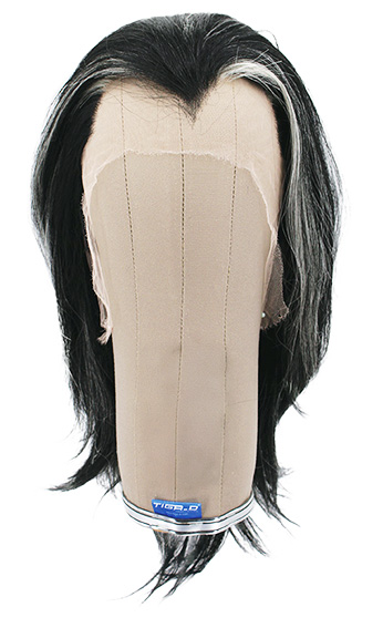 Woman Wig, Back wefted Front Hantied in Theatre Lace front, Synthetic Hair 36cm (139gr), color Dark Grey