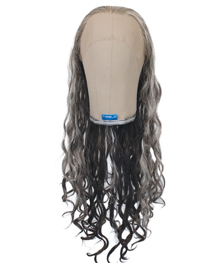 [TW-UNIVERSAL WIG2] Theaterperücke mit Tüllansatz  Kunsthaar  100% Grau 60cm