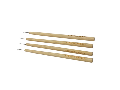 [KBNS.SET] ATB Knotting Needle-Set Asia for Lace, with Bamboo Holder, Length 3.9inch / 10cm