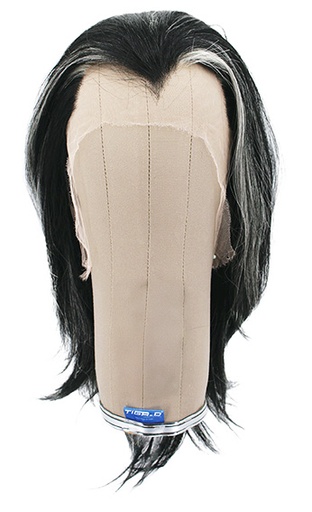 [ATB-REF-00473] Woman Wig, Back wefted Front Hantied in Theatre Lace front, Synthetic Hair 36cm (139gr), color Dark Grey